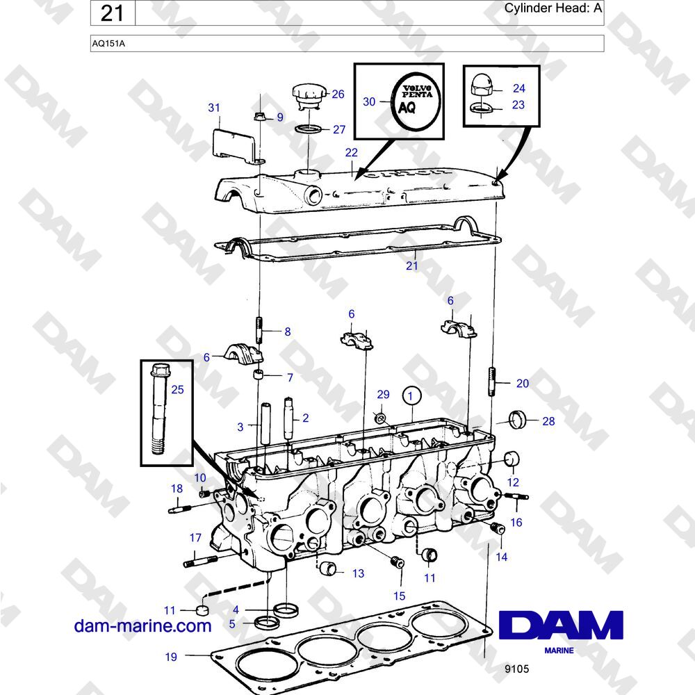 Spare parts and exploded views for Volvo Penta AQ151 Spare parts and exploded views for Volvo Penta AQ151